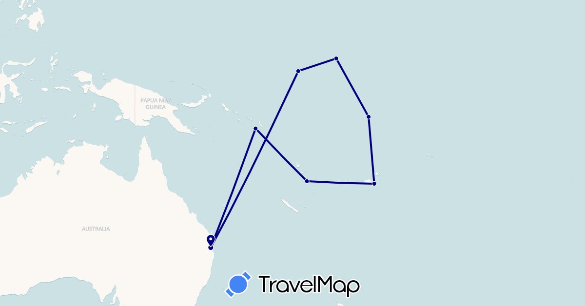 TravelMap itinerary: driving in Australia, Fiji, Kiribati, Nauru, Solomon Islands, Tuvalu, Vanuatu (Oceania)